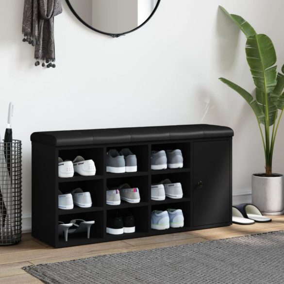 fekete szerelt fa cipőtároló pad 102 x 32 x 50 cm