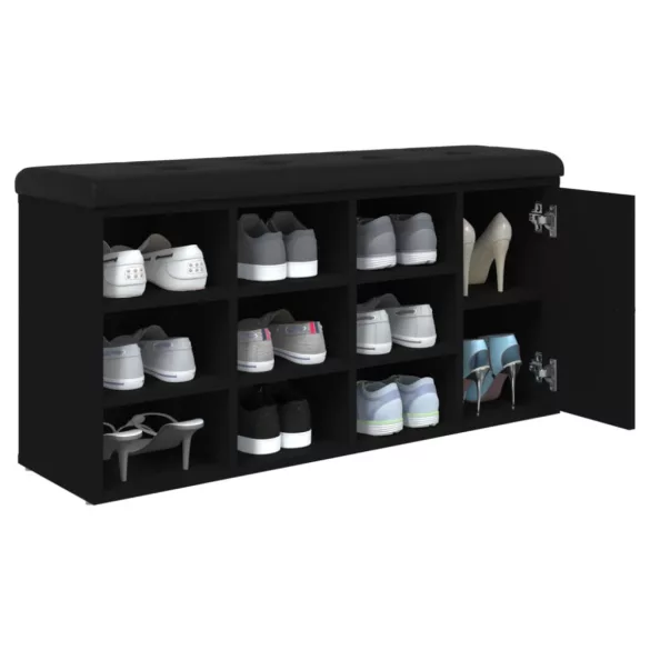 fekete szerelt fa cipőtároló pad 102 x 32 x 50 cm