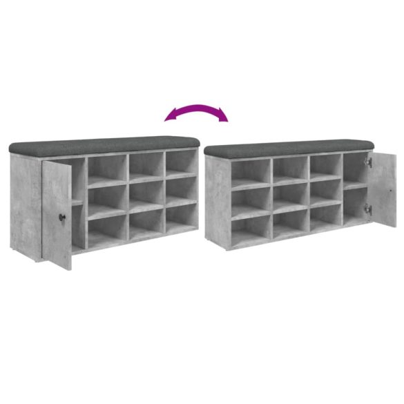 betonszürke szerelt fa cipőtároló pad 102 x 32 x 50 cm