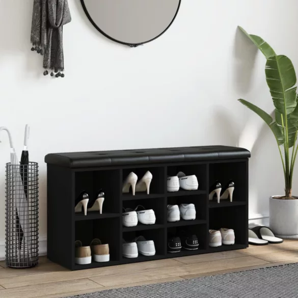 fekete szerelt fa cipőtároló pad 102 x 32 x 50 cm