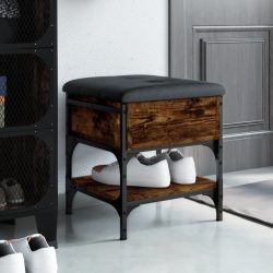   füstös tölgy színű szerelt fa cipőtároló pad 42 x 42 x 45 cm