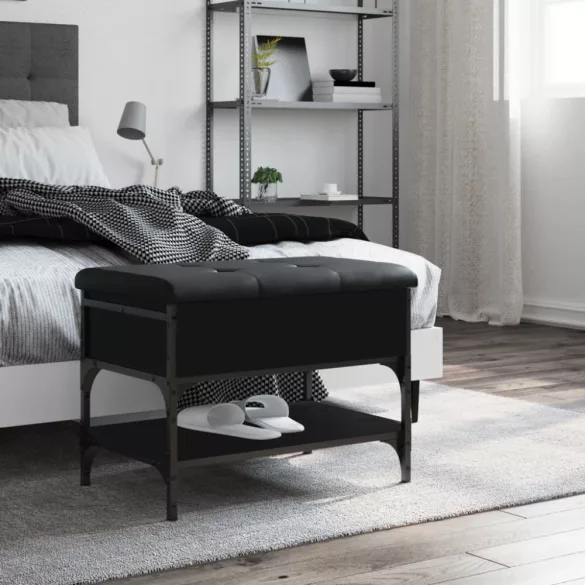 fekete szerelt fa cipőtároló pad 62 x 42 x 45 cm