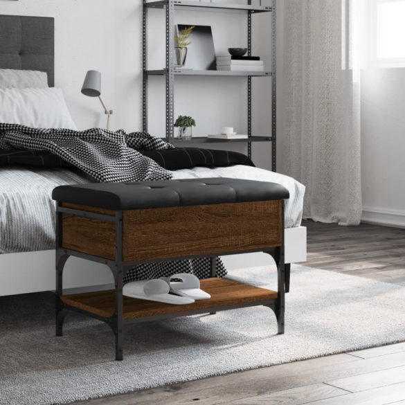 barna tölgyszínű szerelt fa cipőtároló pad 62 x 42 x 45 cm