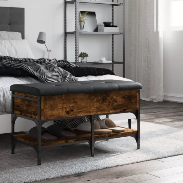 füstös tölgy színű szerelt fa cipőtároló pad 82 x 42 x 45 cm