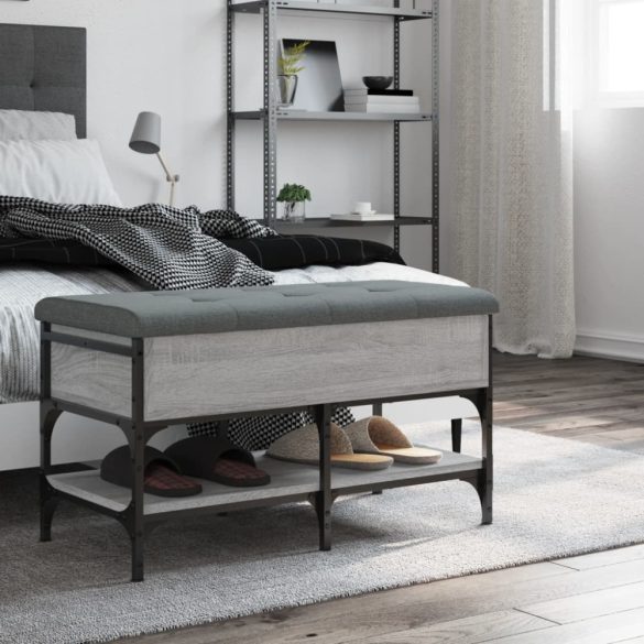 szürke sonoma színű szerelt fa cipőtároló pad 82 x 42 x 45 cm