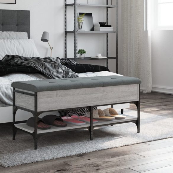 szürke sonoma színű szerelt fa cipőtároló pad 102 x 42 x 45 cm