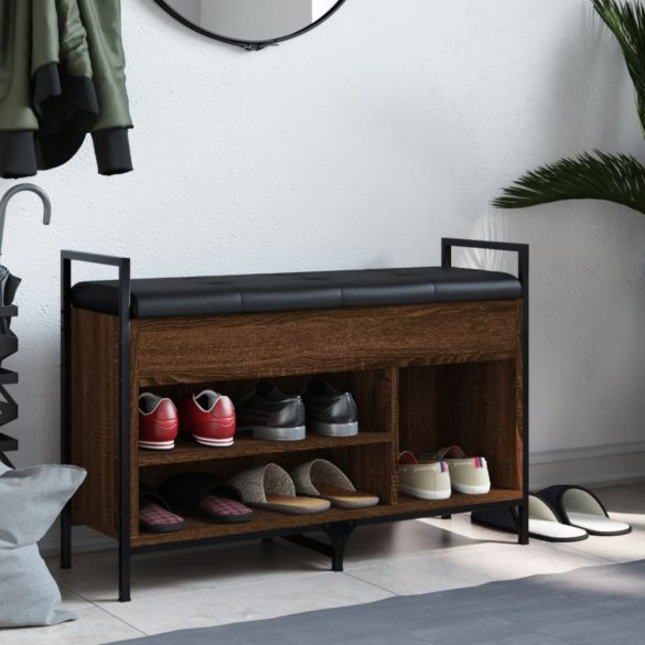 barna tölgy színű szerelt fa cipőtároló pad 85,5 x 32 x 57,5 cm