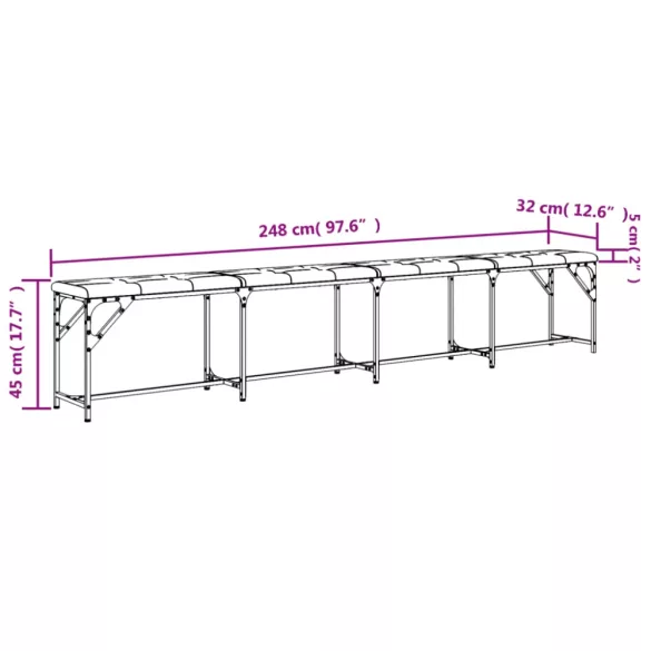 világosszürke acél és szövet étkezőpad 248 x 32 x 45 cm