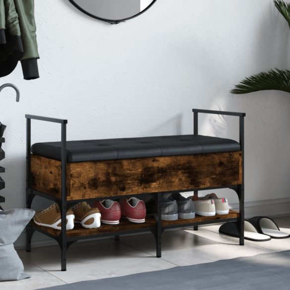 füstös tölgy színű szerelt fa cipőtároló pad 85,5 x 42 x 57,5cm