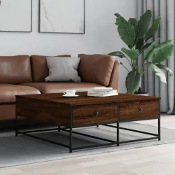   barna tölgyszínű szerelt fa dohányzóasztal 100 x 99 x 45 cm
