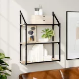 3 szintes sonoma tölgy színű szerelt fa fali polc 60x21x78,5 cm