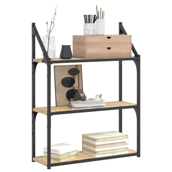 3 szintes sonoma tölgy színű szerelt fa fali polc 60x21x78,5 cm