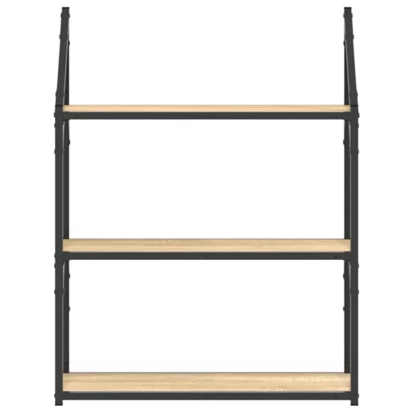 3 szintes sonoma tölgy színű szerelt fa fali polc 60x21x78,5 cm