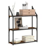 3 szintes füstös tölgy színű szerelt fa falipolc 60x21x78,5 cm