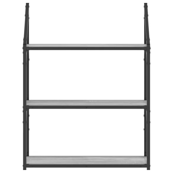3 szintes szürke sonoma színű szerelt fa fali polc 60x21x78,5cm