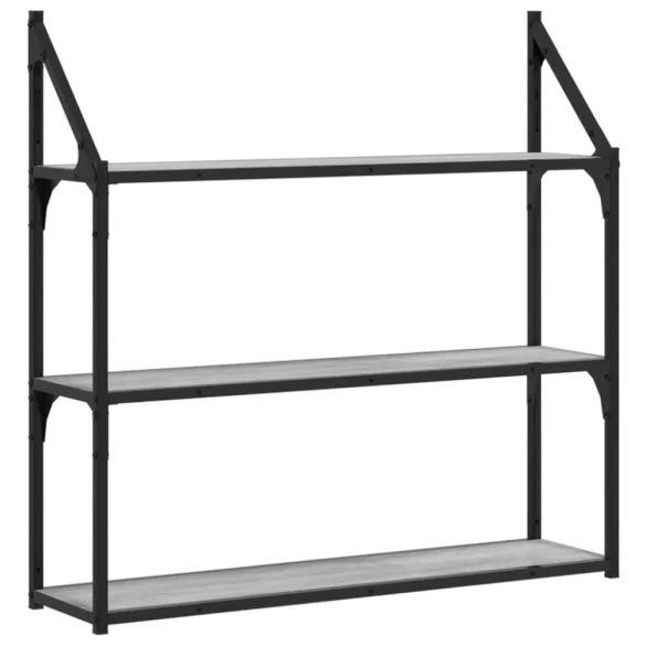 3 szintes szürke sonoma színű szerelt fa fali polc 80x21x78,5cm