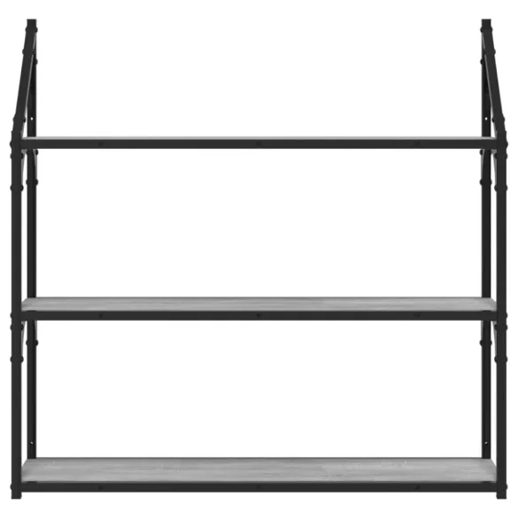 3 szintes szürke sonoma színű szerelt fa fali polc 80x21x78,5cm