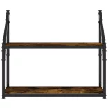 2 szintes füstös tölgy színű szerelt fa fali polc 60x21x51 cm