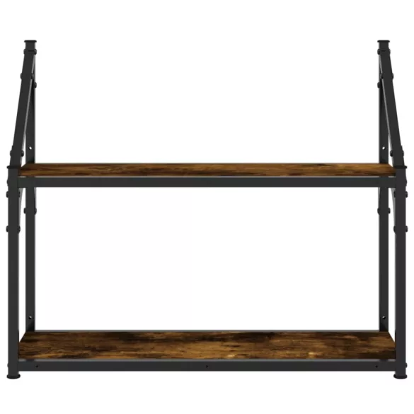 2 szintes füstös tölgy színű szerelt fa fali polc 60x21x51 cm