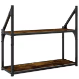 2 szintes füstös tölgy színű szerelt fa fali polc 60x21x51 cm