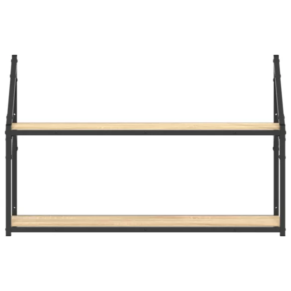 2 szintes sonoma tölgy színű szerelt fa fali polc 80x21x51 cm