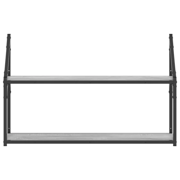 2 szintes szürke sonoma színű szerelt fa fali polc 80x21x51 cm