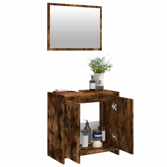 2 részes füstös tölgy színű szerelt fa fürdőszobai bútorszett