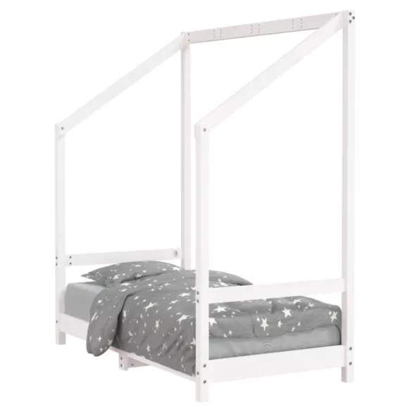 fehér tömör fenyőfa gyerekágykeret 70 x 140 cm