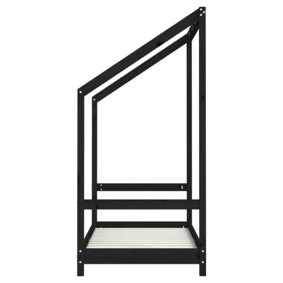 fekete tömör fenyőfa gyerekágykeret 70 x 140 cm