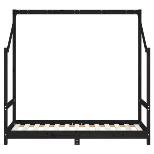 fekete tömör fenyőfa gyerekágykeret 80 x 160 cm