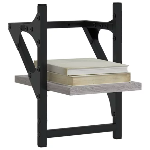 2 db szürke sonoma színű fali polc rúddal 20 x 25 x 30 cm