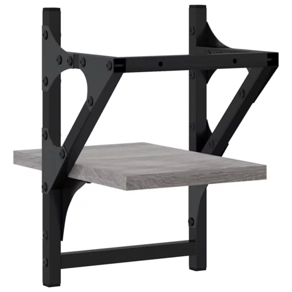 2 db szürke sonoma színű fali polc rúddal 20 x 25 x 30 cm