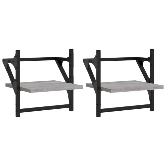 2 db szürke sonoma színű fali polc rúddal 30 x 25 x 30 cm