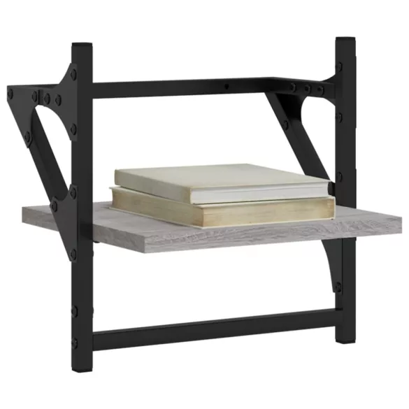 2 db szürke sonoma színű fali polc rúddal 30 x 25 x 30 cm