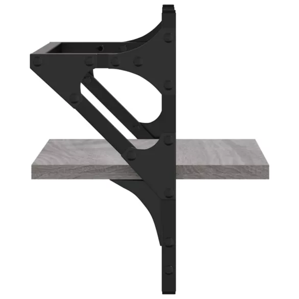 2 db szürke sonoma színű fali polc rúddal 30 x 25 x 30 cm