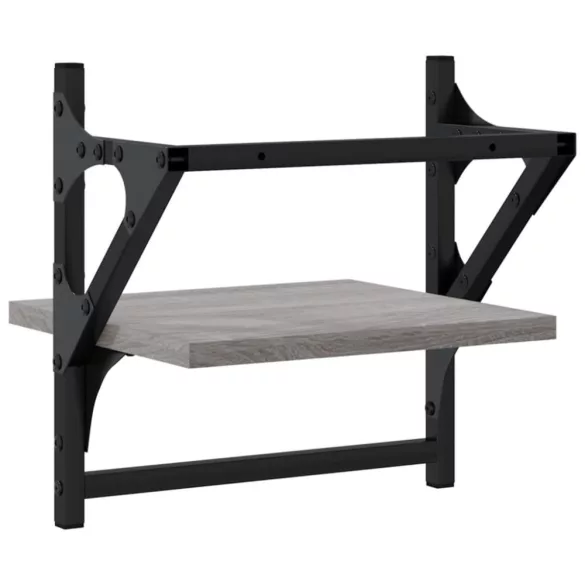 2 db szürke sonoma színű fali polc rúddal 30 x 25 x 30 cm