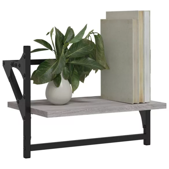 2 db szürke sonoma színű falipolc rúddal 40 x 25 x 30 cm