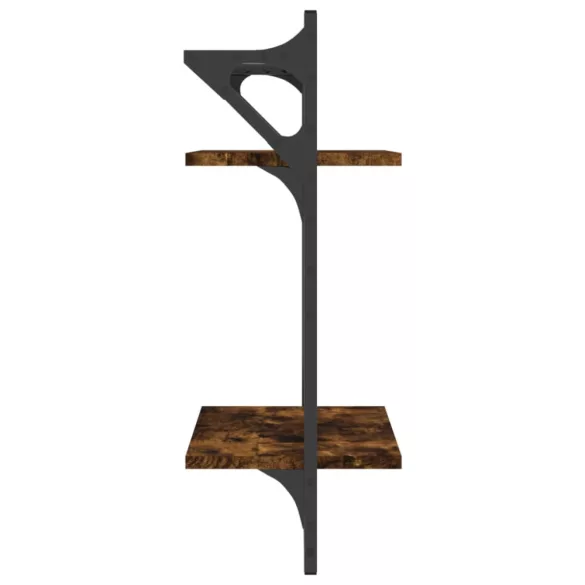 2 db 2 szintes füstös tölgy színű fali polc rúddal 30x25x65 cm