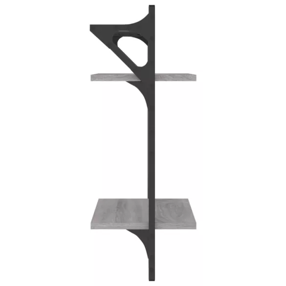 2 db 2 szintes szürke sonoma tölgy falipolc rúddal 30x25x65 cm