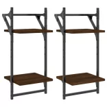 2 db 2 szintes füstös tölgy színű falipolc rúddal 30x25x65 cm