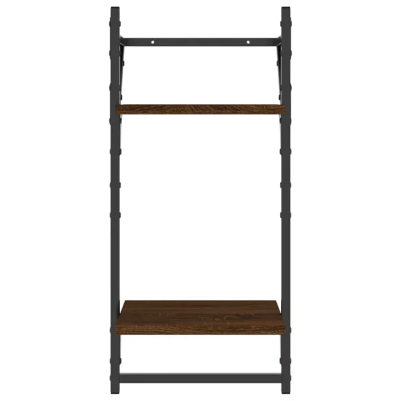 2 db 2 szintes füstös tölgy színű falipolc rúddal 30x25x65 cm