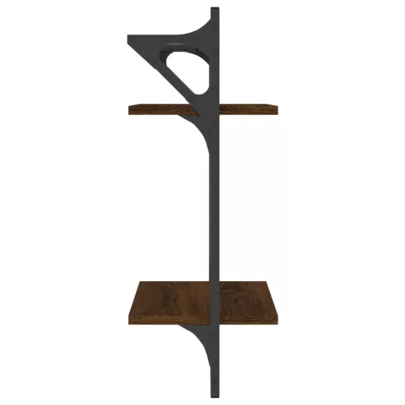 2 db 2 szintes füstös tölgy színű falipolc rúddal 30x25x65 cm