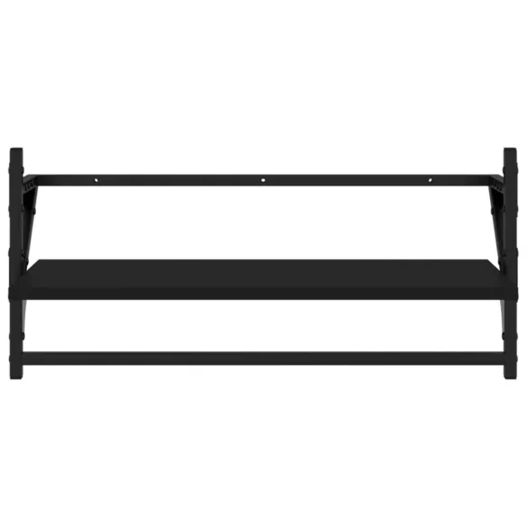 4 részes fekete szerelt fa fali polc szett rúddal