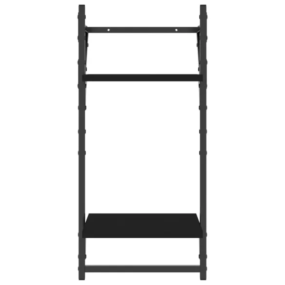 4 részes fekete szerelt fa fali polc szett rúddal