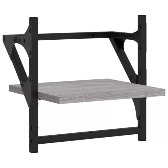 4 részes szürke sonoma színű szerelt fa falipolcszett rúddal