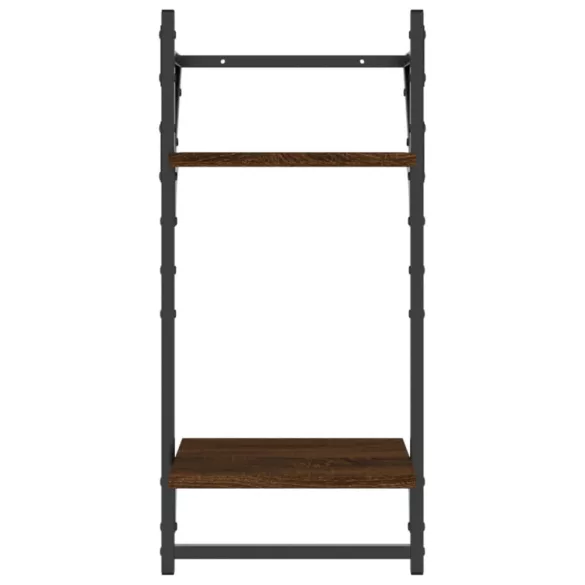 4 részes barna tölgyszínű szerelt fa fali polc szett rúddal