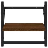 4 részes barna tölgyszínű szerelt fa fali polc szett rúddal