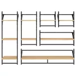 6 részes sonoma tölgy színű szerelt fa fali polc szett rúddal