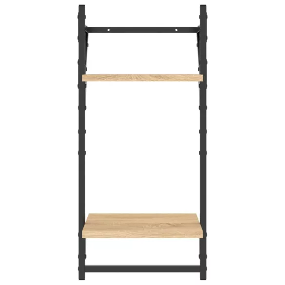 6 részes sonoma tölgy színű szerelt fa fali polc szett rúddal