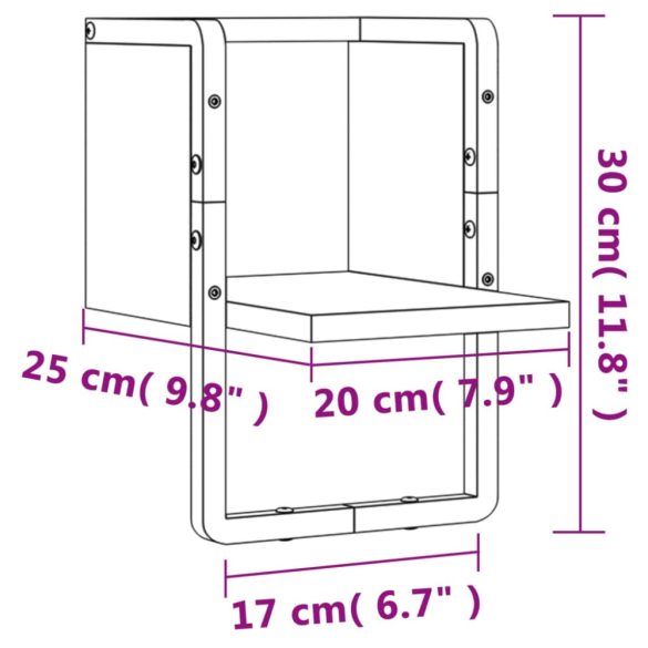 szürke sonoma tölgy színű fali polc rúddal 20 x 25 x 30 cm